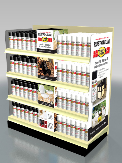 Rust-Oleum Stops Rust Spray Paint Aisle Display Render